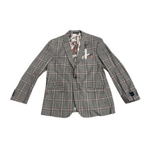 Paisley & Gray Men’s Blazer Grey Pink Black Plaid Slim Fit Blazer Jacket 50R